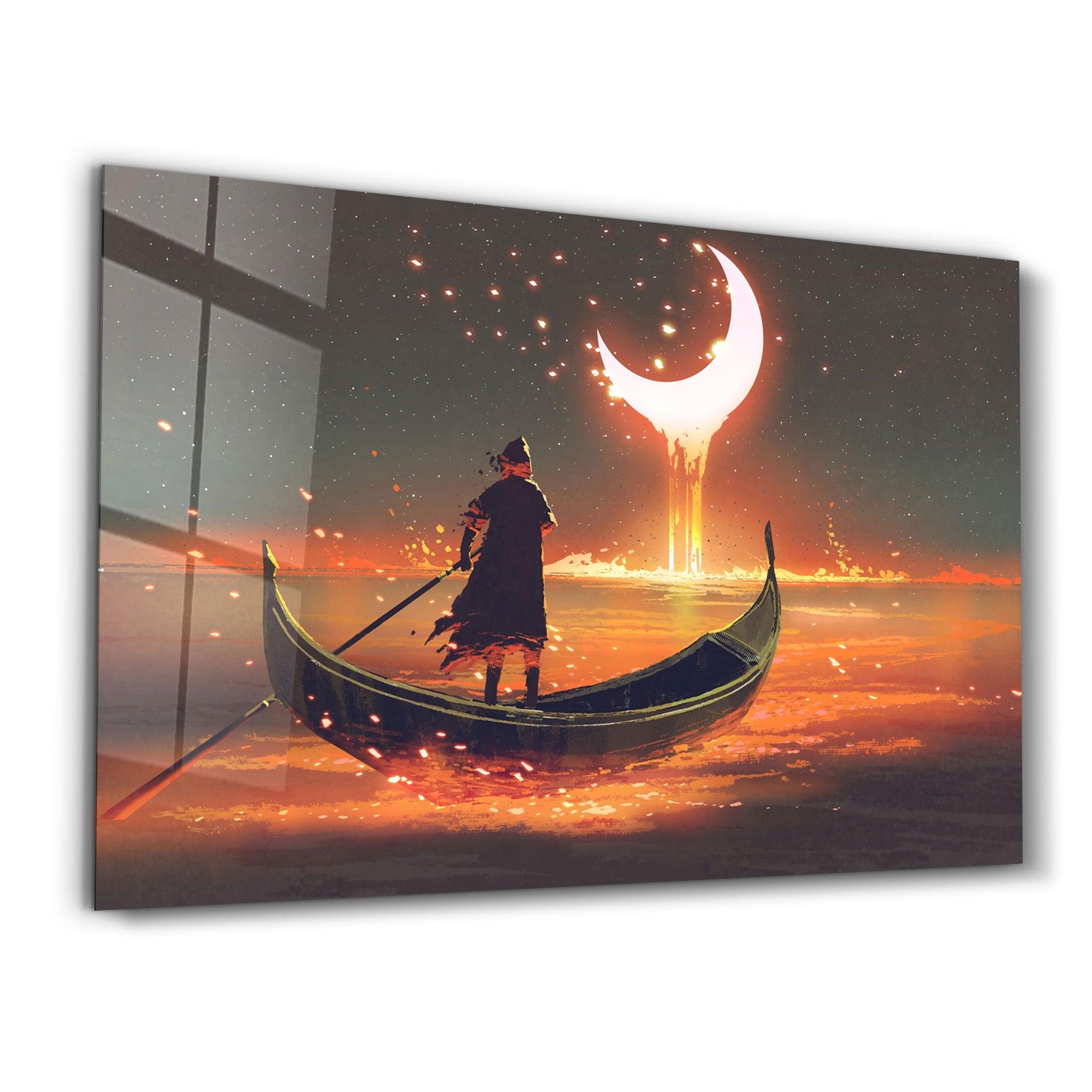 Rowing The Boat Into A Fantasy World | Glass Wall Art - Artdesigna