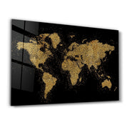 World Map In Golden | Glass Wall Art - Artdesigna