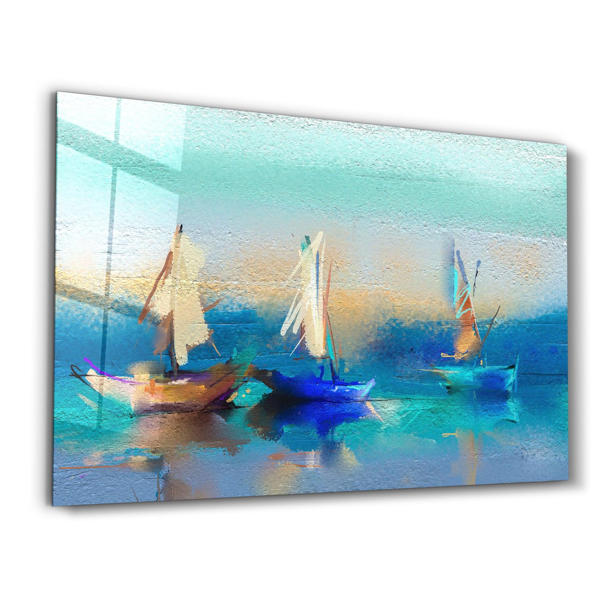 Boats Oil Painting | Glass Wall Art - Artdesigna