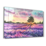 Sunset Meadow Painting | Glass Wall Art