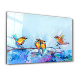 Birds With Flower Painting | Glass Wall Art