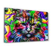 Colorful Cat | Glass Wall Art - Artdesigna