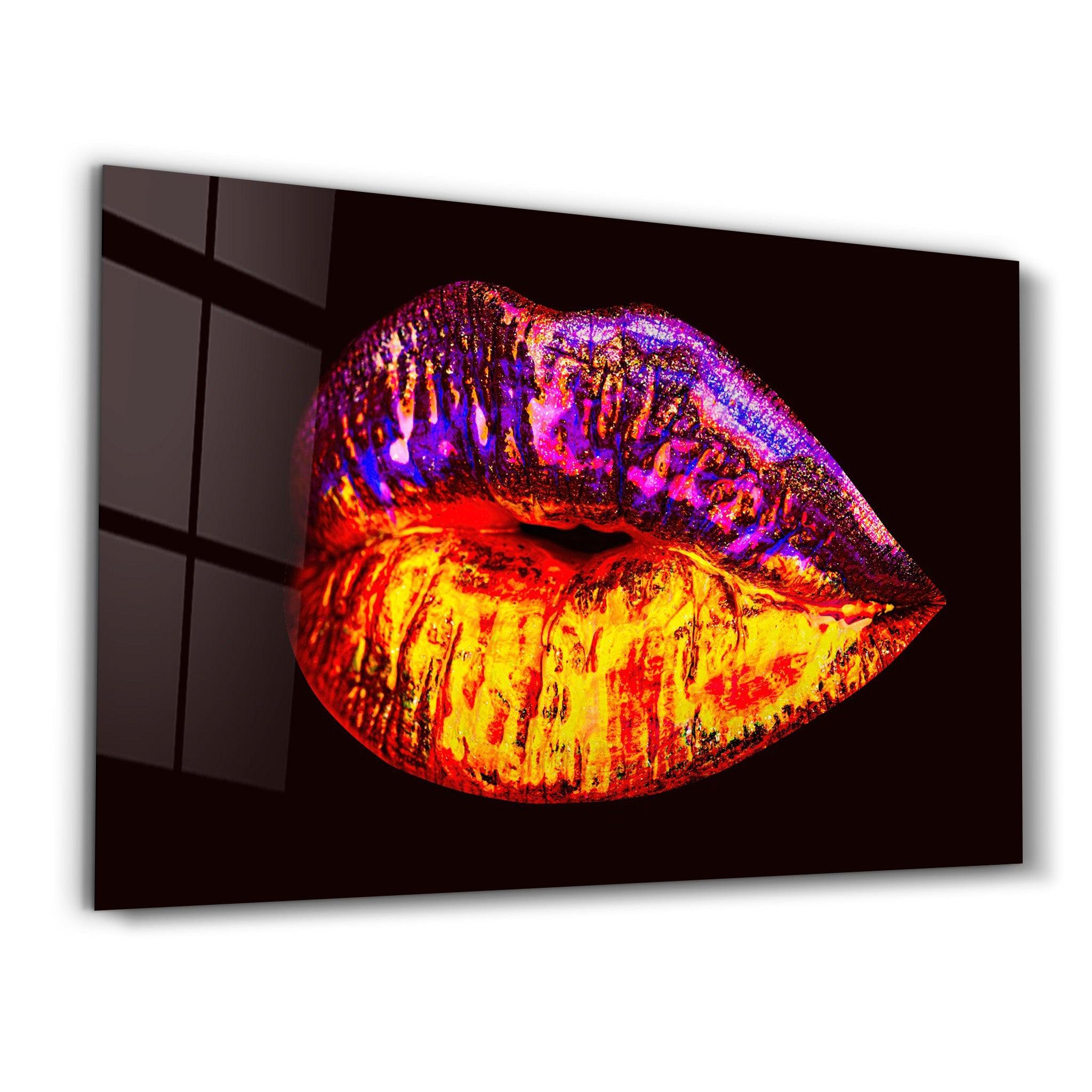 Neon Lip | Glass Wall Art - Artdesigna