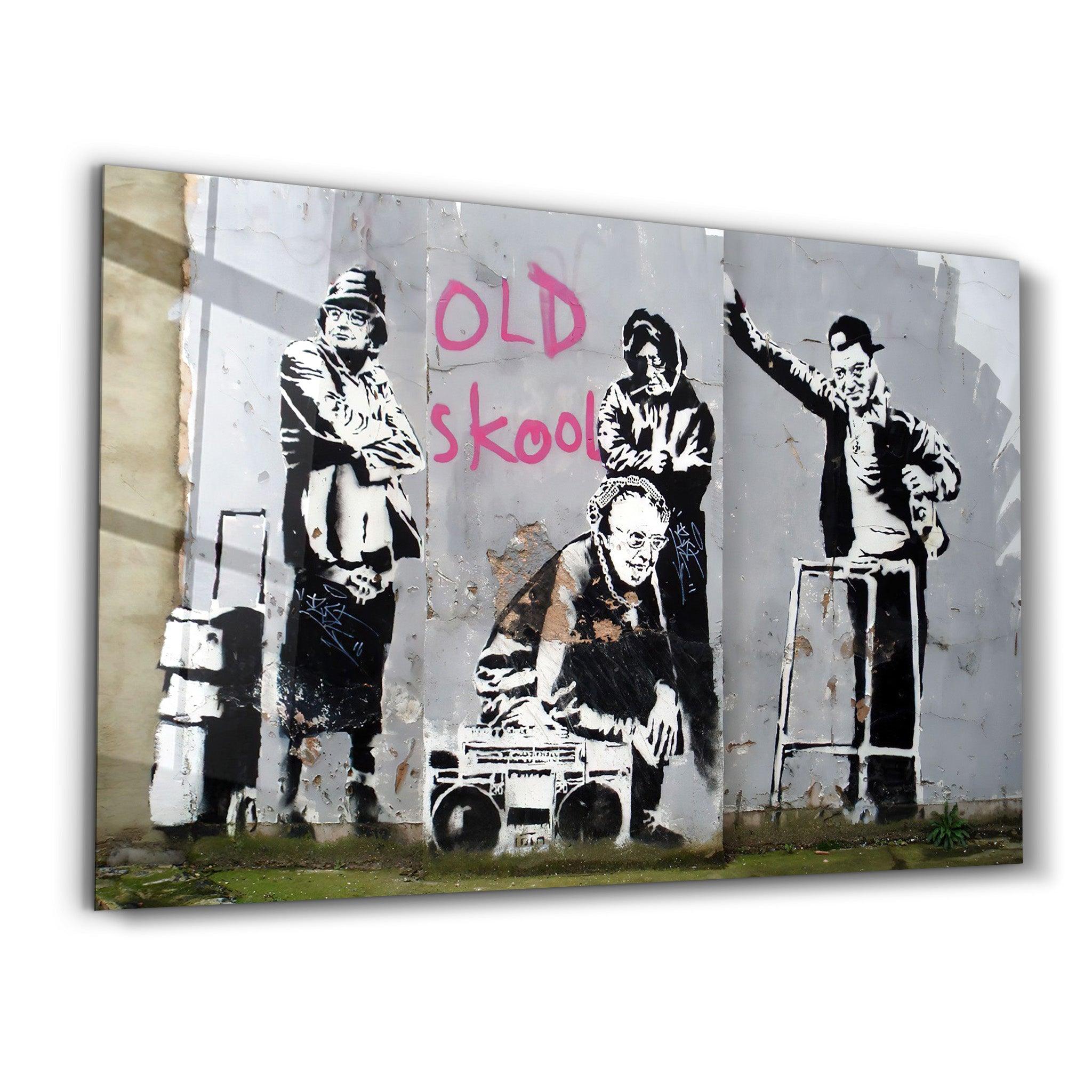 Banksy - Old Skool | Glass Wall Art - Artdesigna