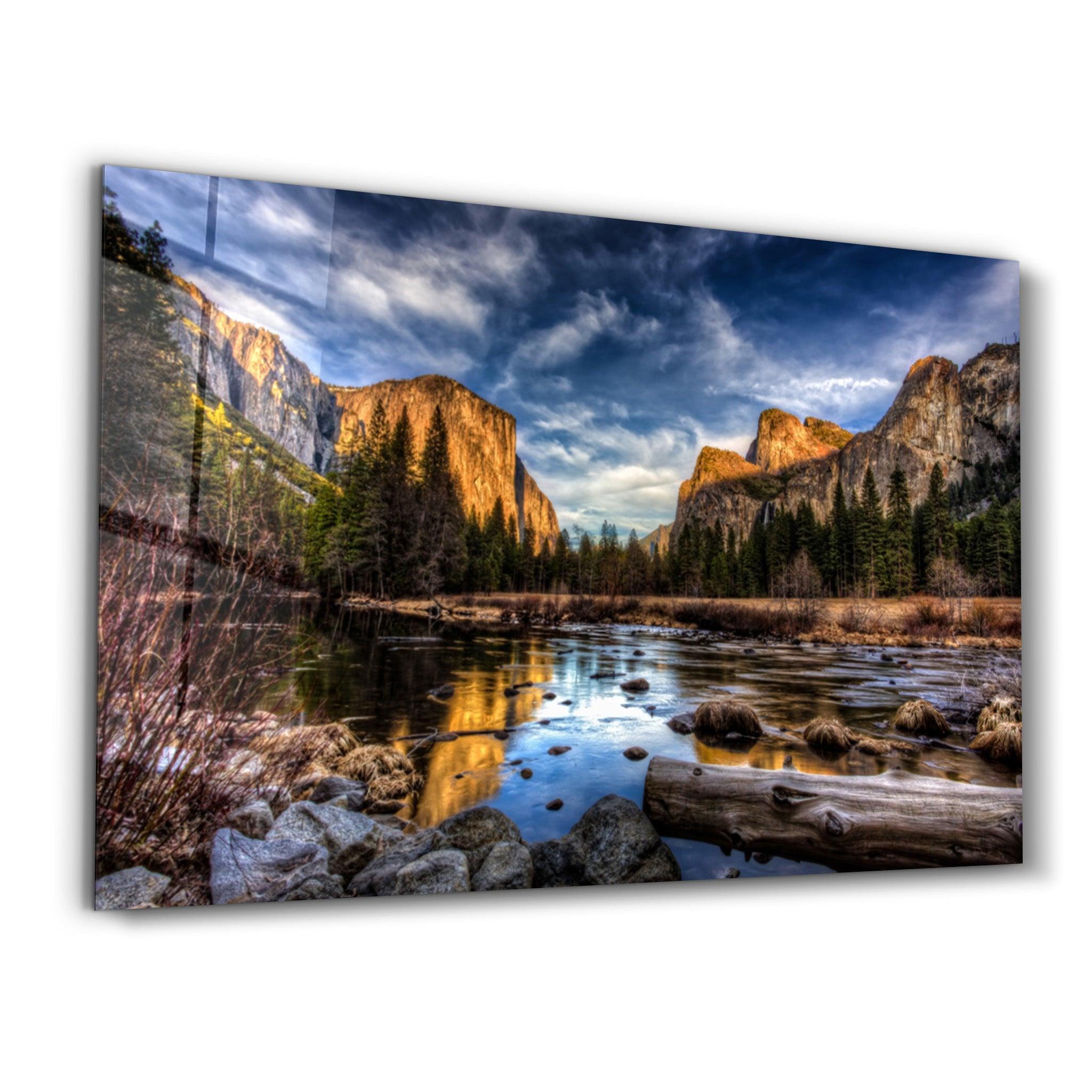 Yosemite Valley - Lake | Glass Wall Art - Artdesigna