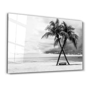 Black and White Palm Trees | Glass Wall Art - Artdesigna