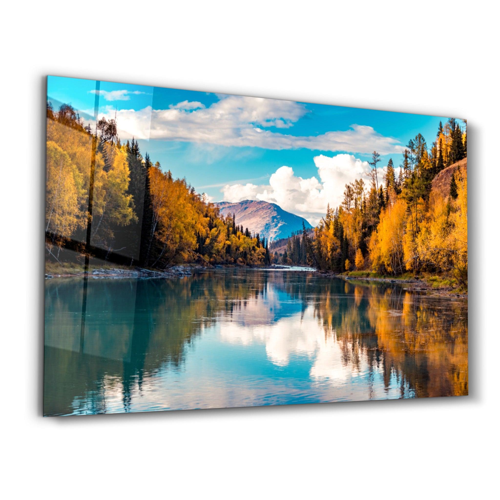 The Reflection in the Calm River | Glass Wall Art - Artdesigna