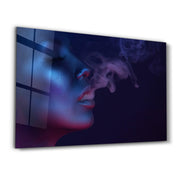 Smoke and Woman | Glass Wall Art - Artdesigna