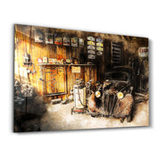 Retro Old Garage | Glass Wall Art - Artdesigna