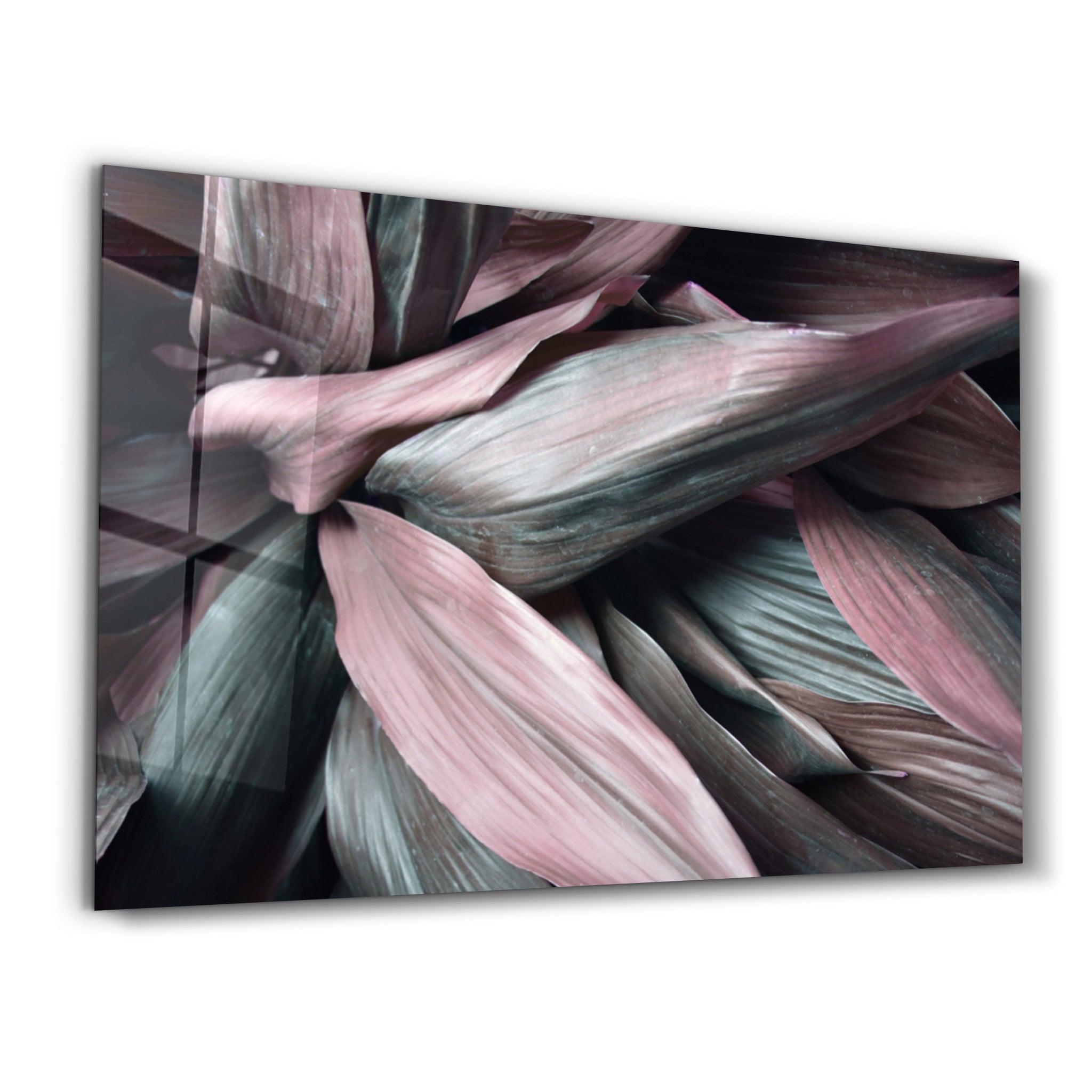 Pink Leaves V2 | Glass Wall Art - Artdesigna