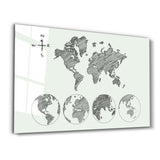 World Map White-Black | Glass Wall Art