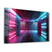 Neon Corridor | Glass Wall Art - Artdesigna