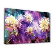 Divided Flowers Purple | Glass Wall Art - Artdesigna