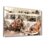 The Classic Red Minibus | Glass Wall Art - Artdesigna