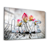 Pink Rose & Love | Glass Wall Art