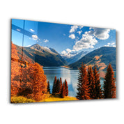 Lake and Mountain Landscape | Glass Wall Art - Artdesigna