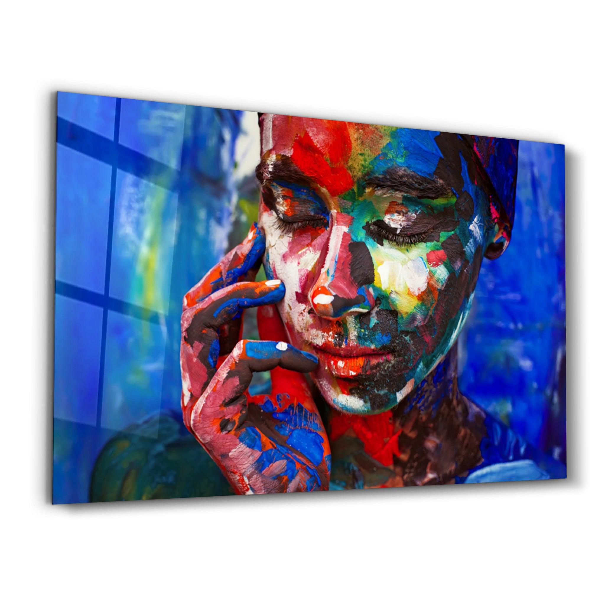 Abstract Colors Woman Portrait | Glass Wall Art - Artdesigna