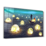 Lights on the Sea | Glass Wall Art - Artdesigna