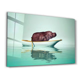 Hippo on the Boat 1 | Glass Wall Art