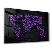 Purple World Map | Glass Wall Art - Artdesigna