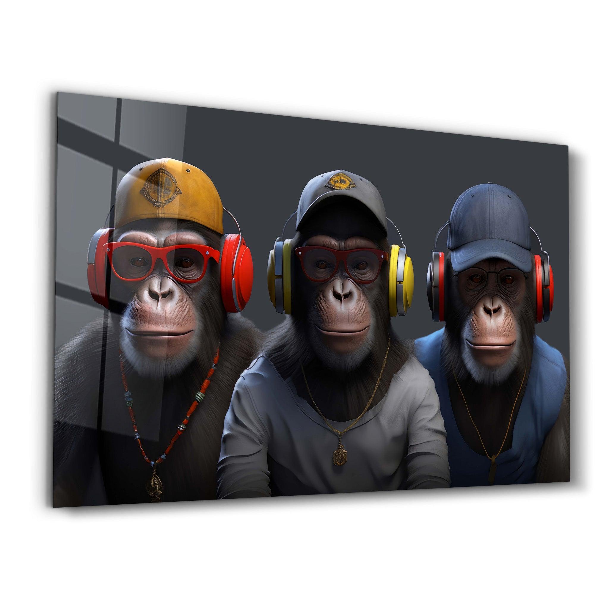 3 monkeys | Glass Wall Art - Artdesigna