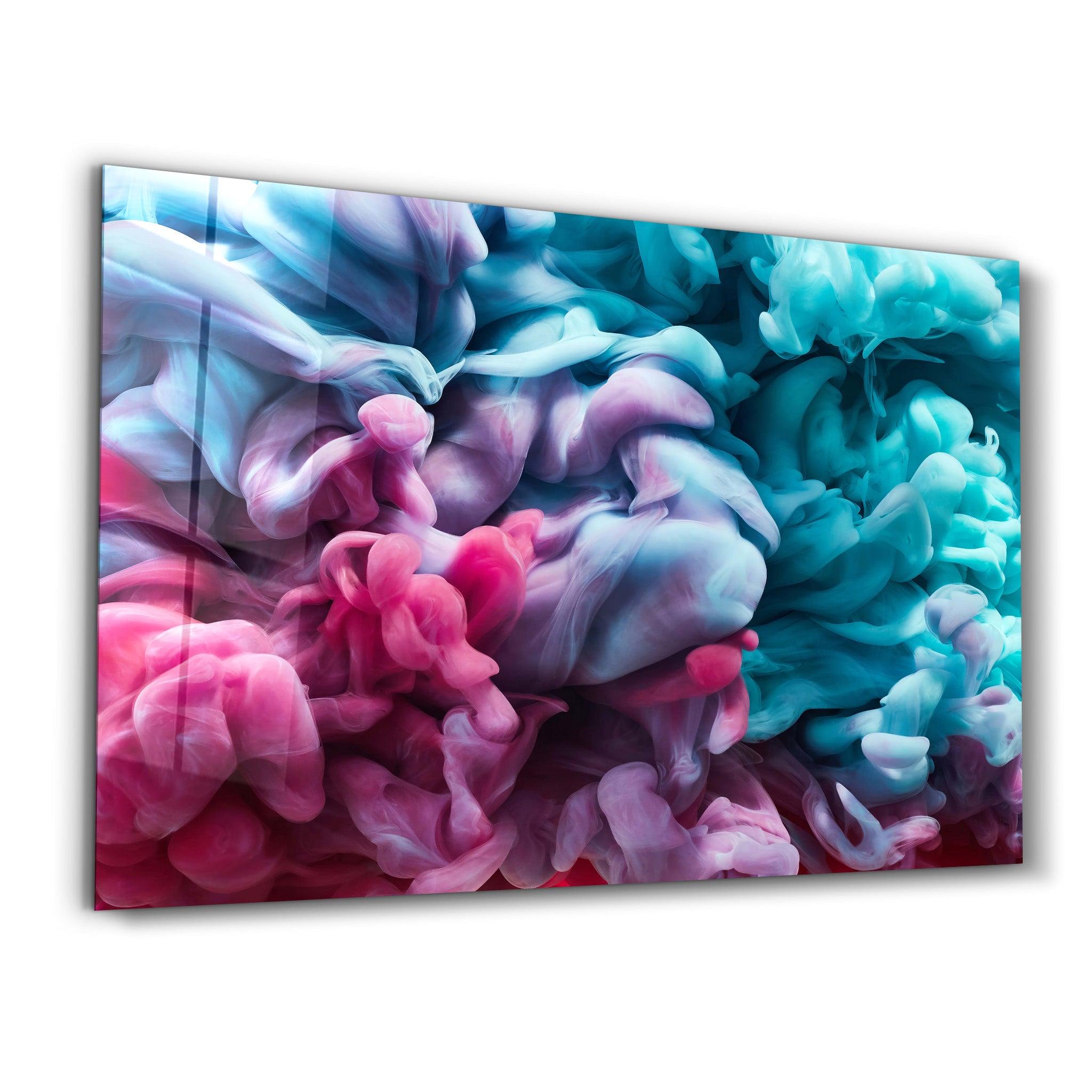 Pink and Blue Smokes | Glass Wall Art - Artdesigna