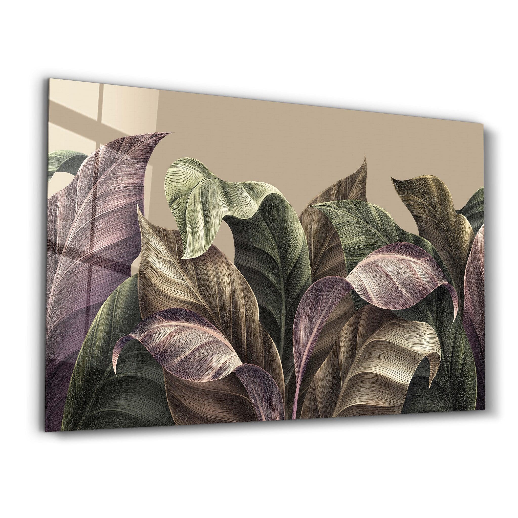 Retro Leaves | Glass Wall Art - Artdesigna