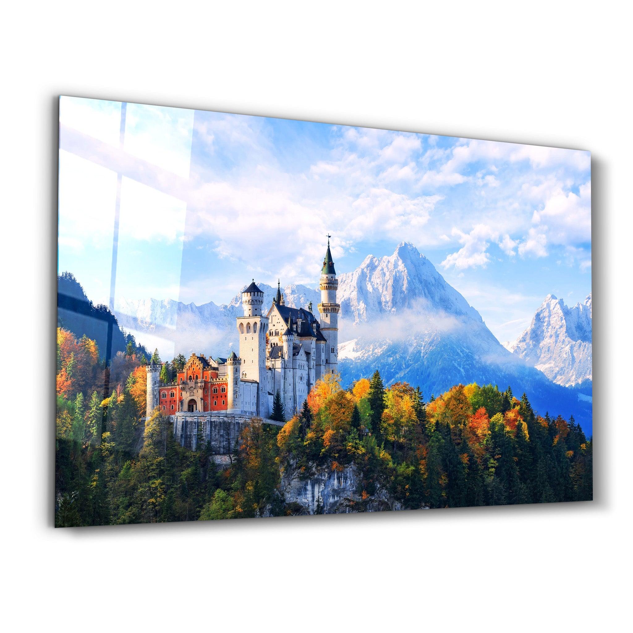 Beautiful view of Neuschwanstein castle in the Bavarian Alps, Germany | Glass Wall Art - Artdesigna