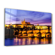 Beautiful Prague Castle during twilight | Glass Wall Art - Artdesigna