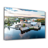 Aerial view of Olavinlinna medieval castle in Savonlinna, Finland | Glass Wall Art