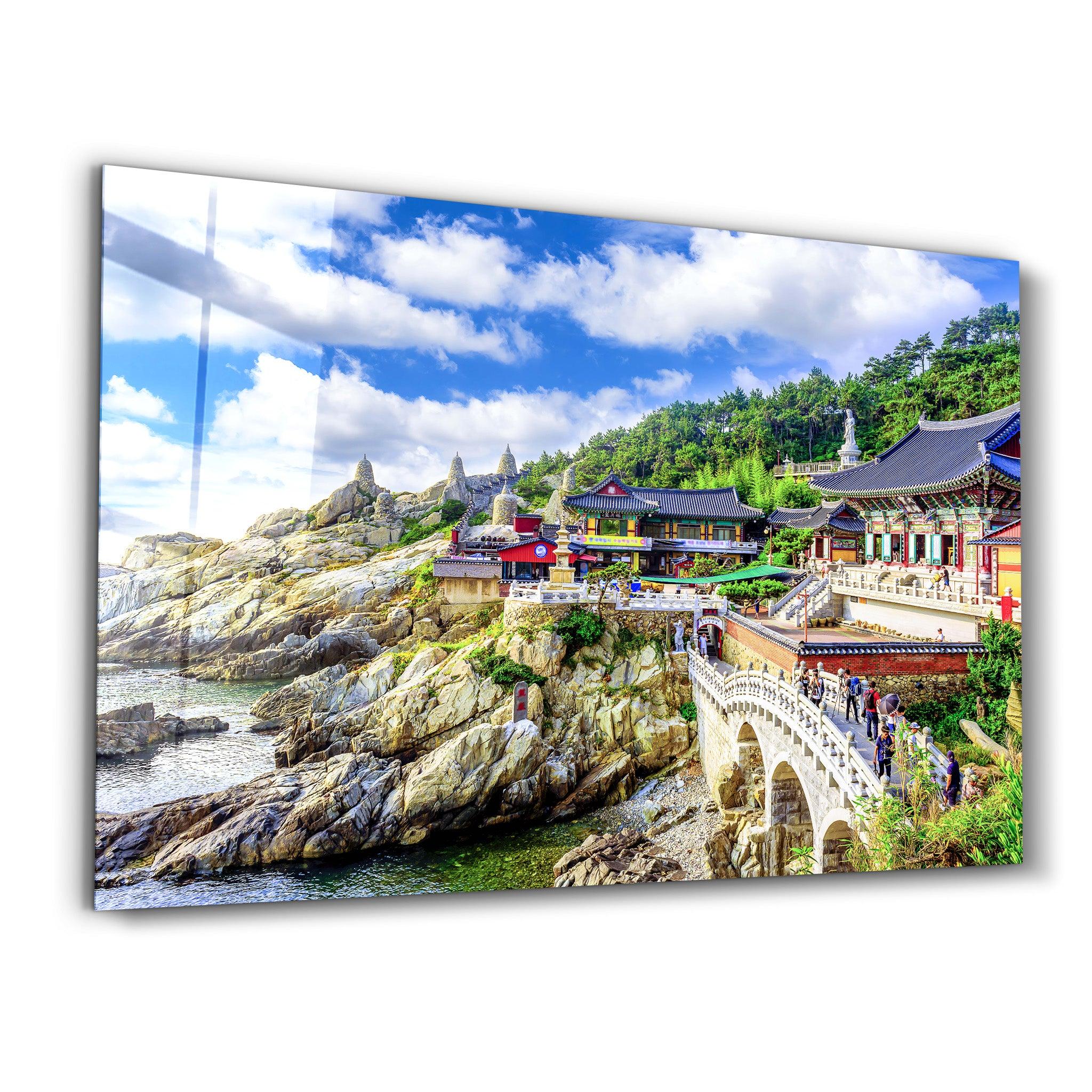 Haedong Yonggungsa Temple and Haeundae Sea in Busan, Buddhist temple in Busan, South Korea | Glass Wall Art - Artdesigna