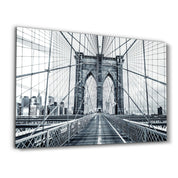 Brooklyn Bridge Retro Gray | Glass Wall Art - Artdesigna