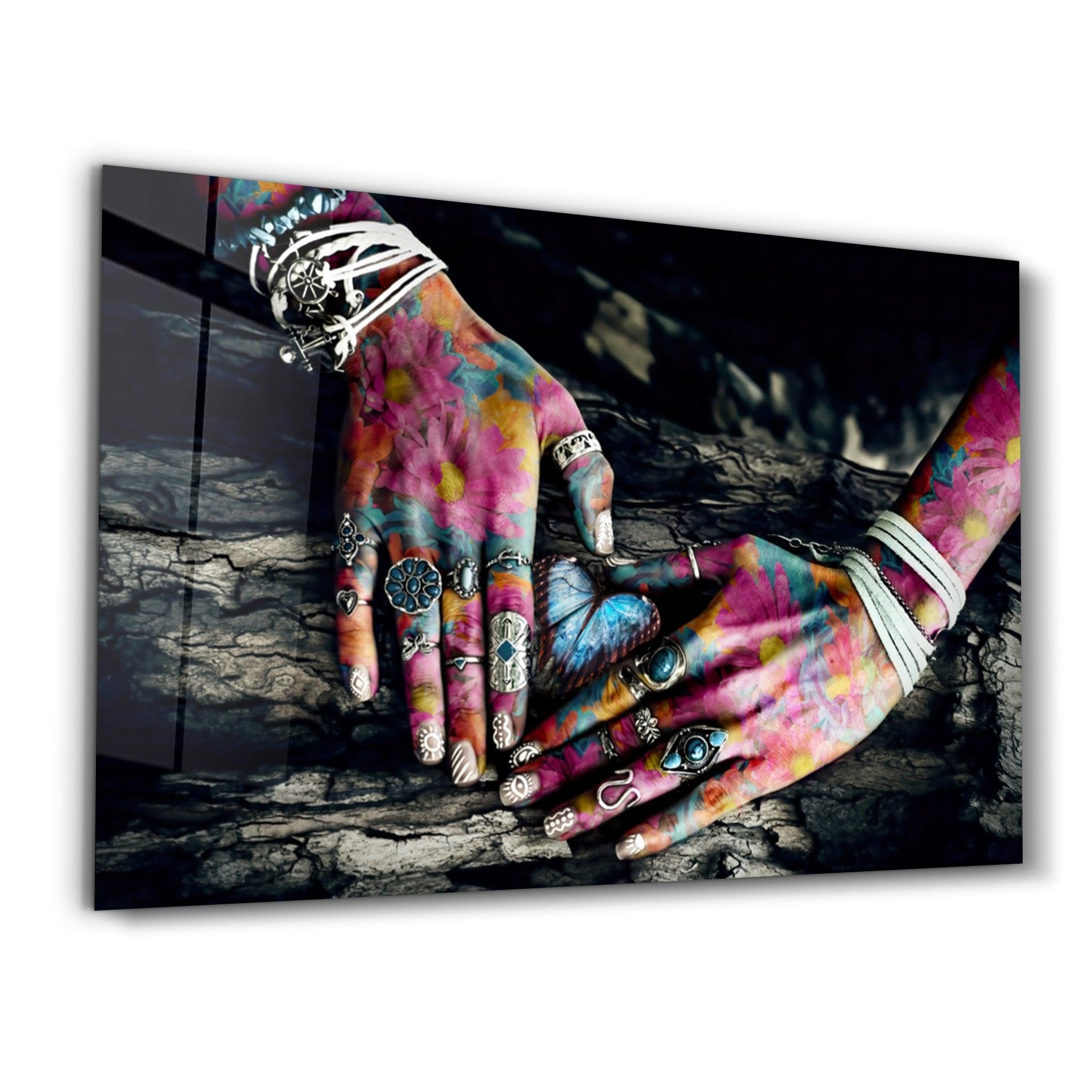 Spiritual Hands | Glass Wall Art - Artdesigna