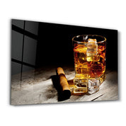 Cigar, Whiskey, Ice | Glass Wall Art - Artdesigna