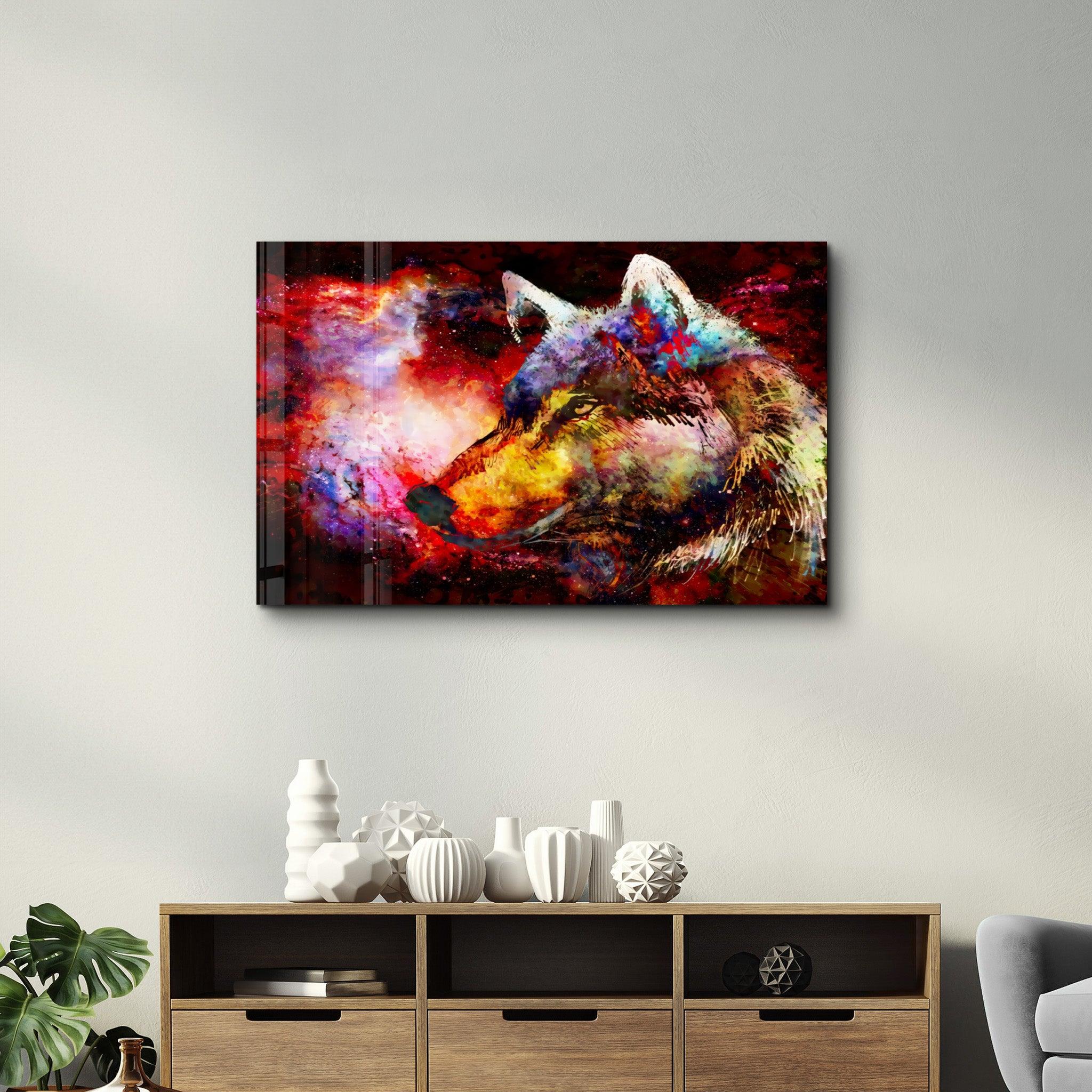 Abstract Colorful Wolf | Glass Wall Art - Artdesigna