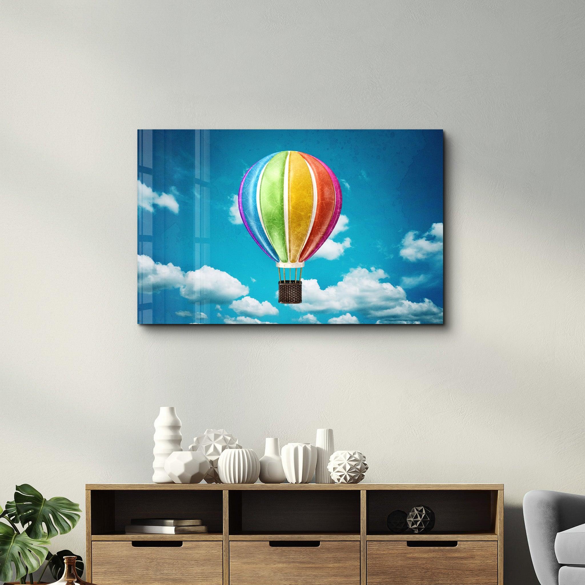 Rainbow Air Balloon | Glass Wall Art - Artdesigna