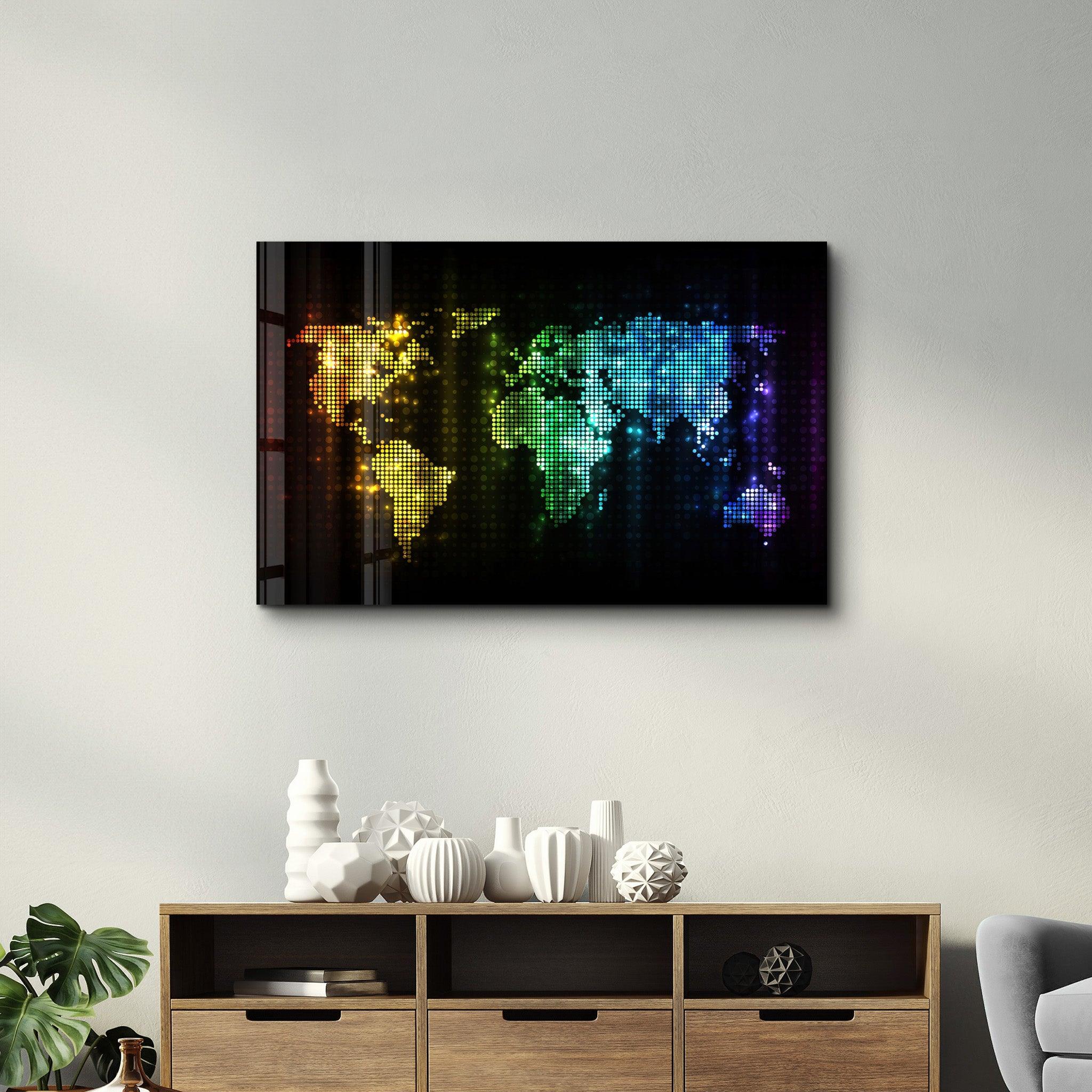 Colorful World Map | Glass Wall Art - Artdesigna