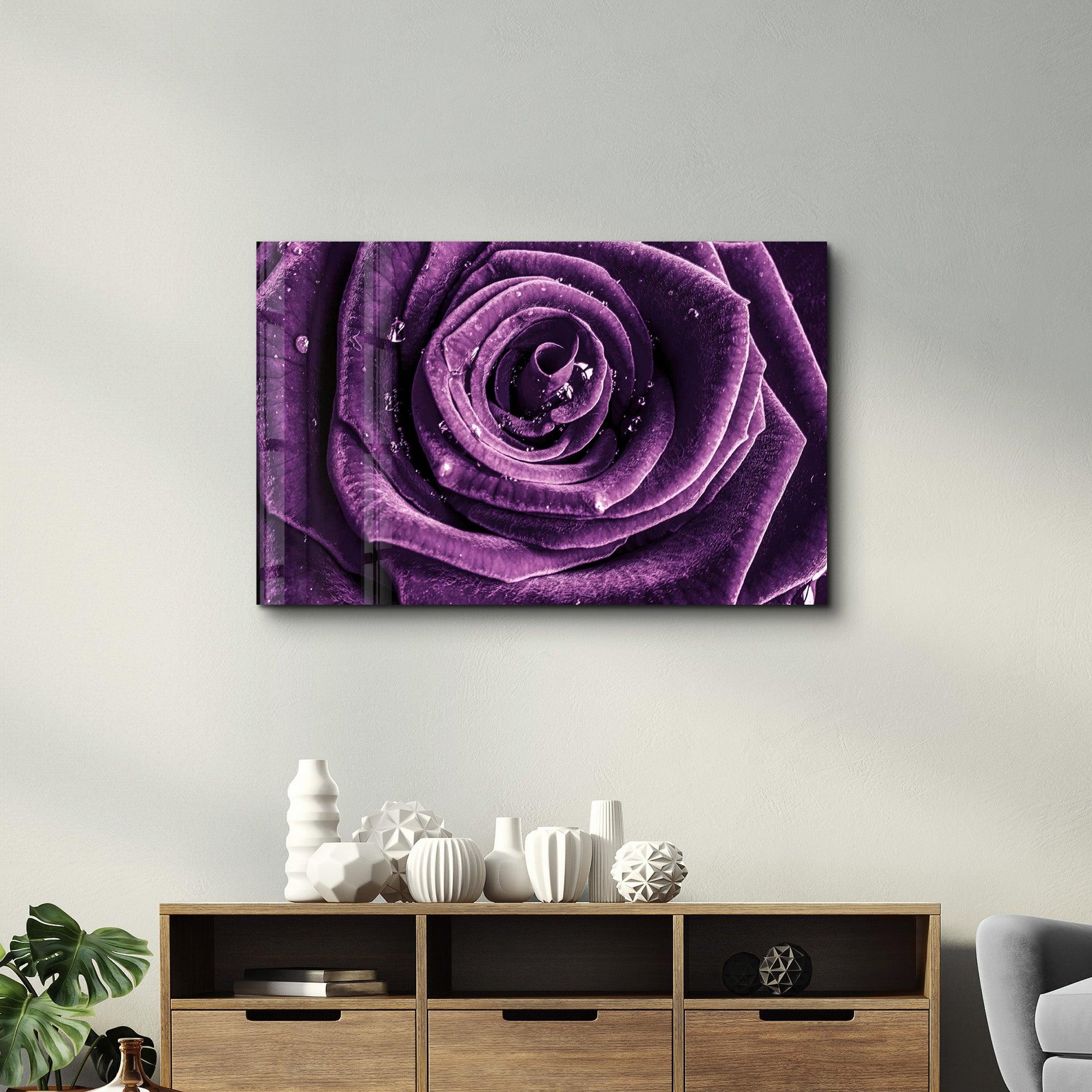 Purple Rose V2 | Glass Wall Art - Artdesigna