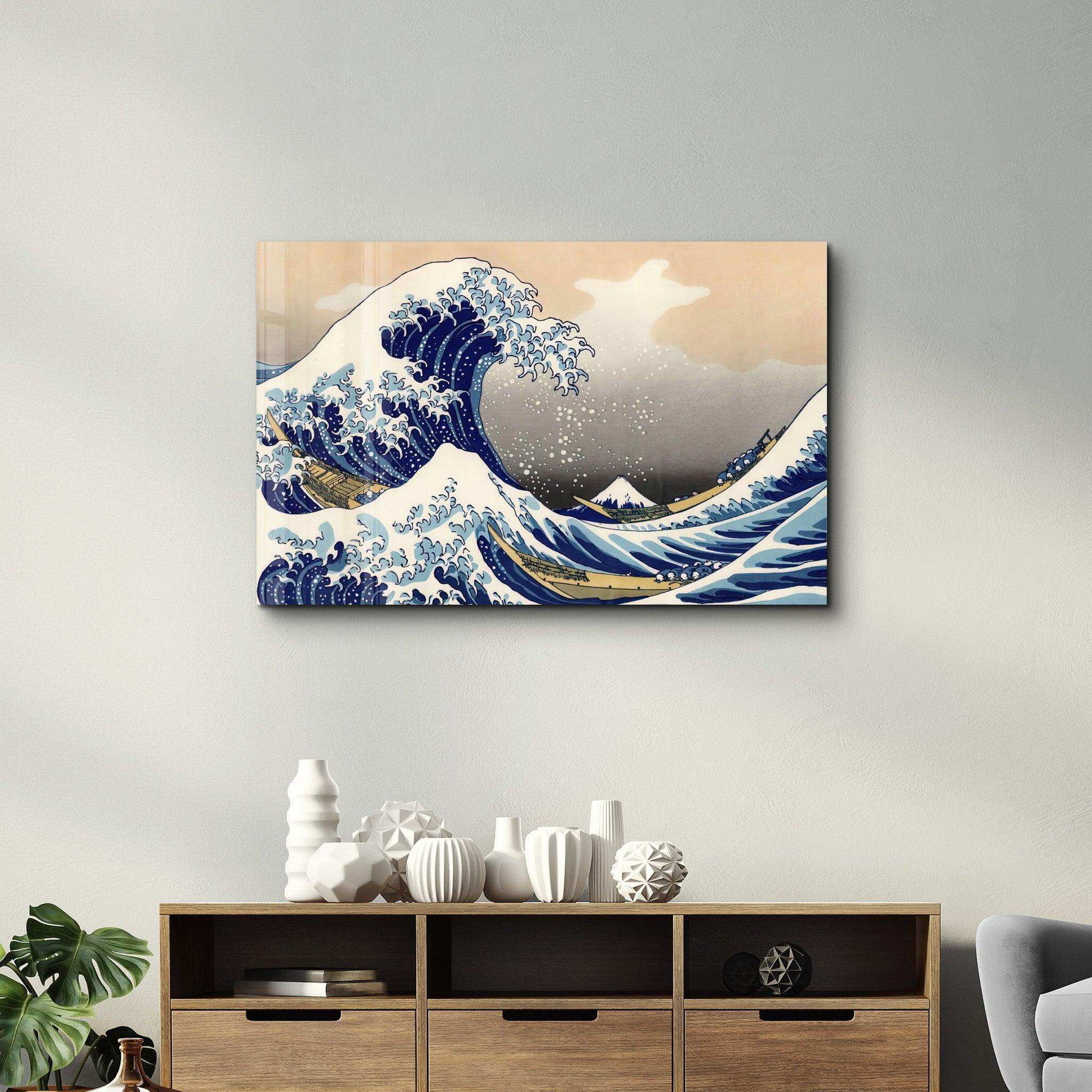 The Great Wave off Kanagawa (1829) by Hokusai | Glass Wall Art - Artdesigna