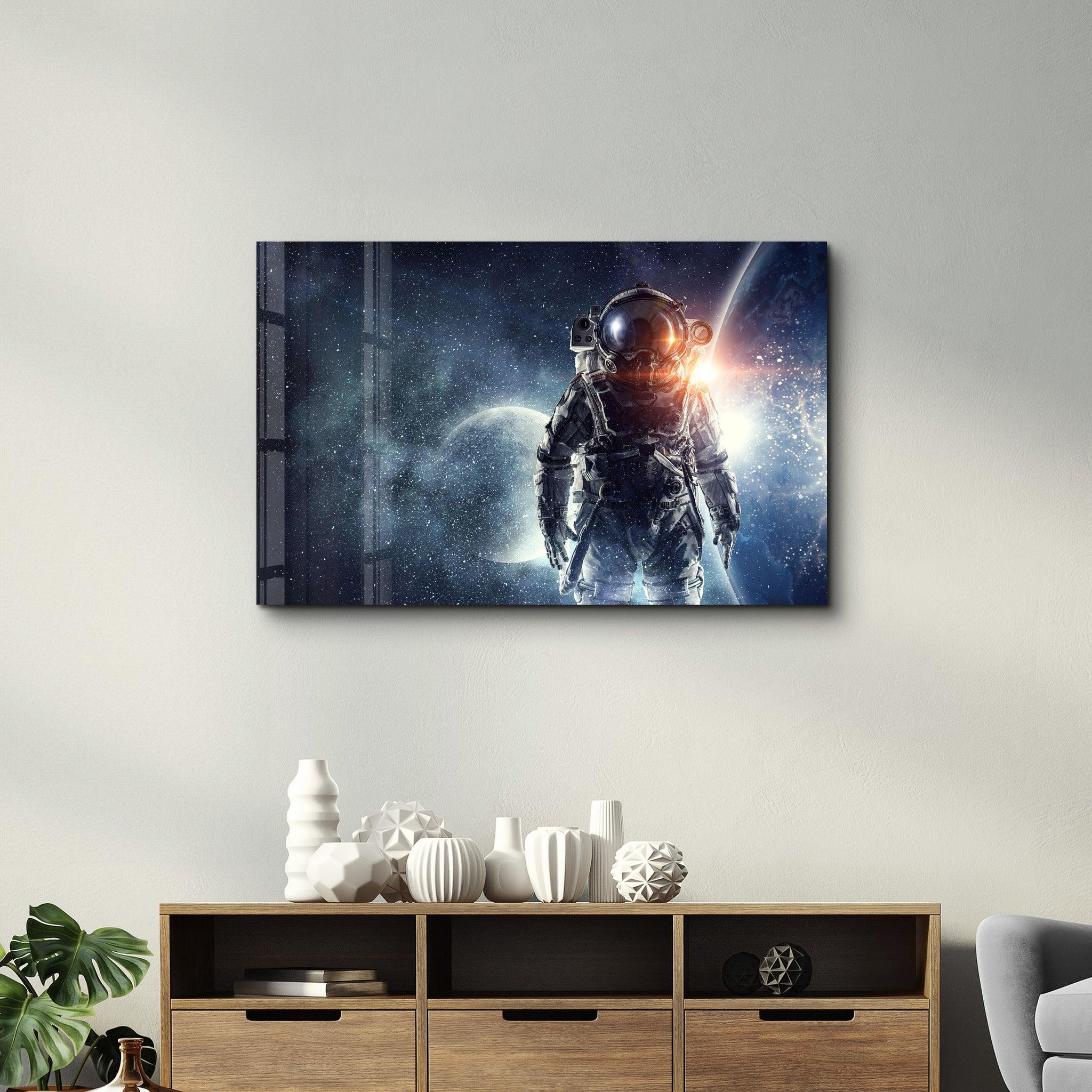 The Cool Astronaut In Space | Glass Wall Art - Artdesigna