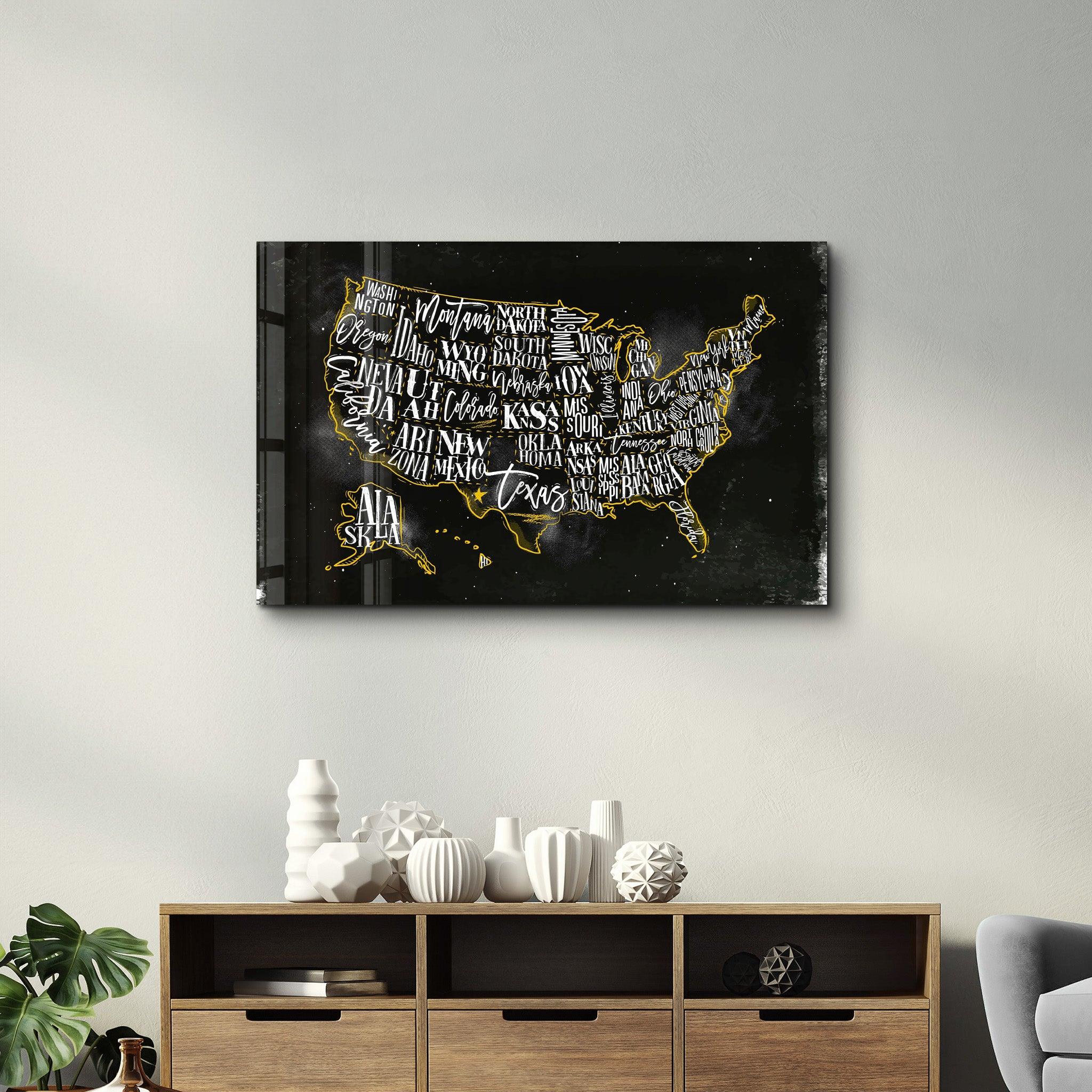 The US Map | Glass Wall Art - Artdesigna