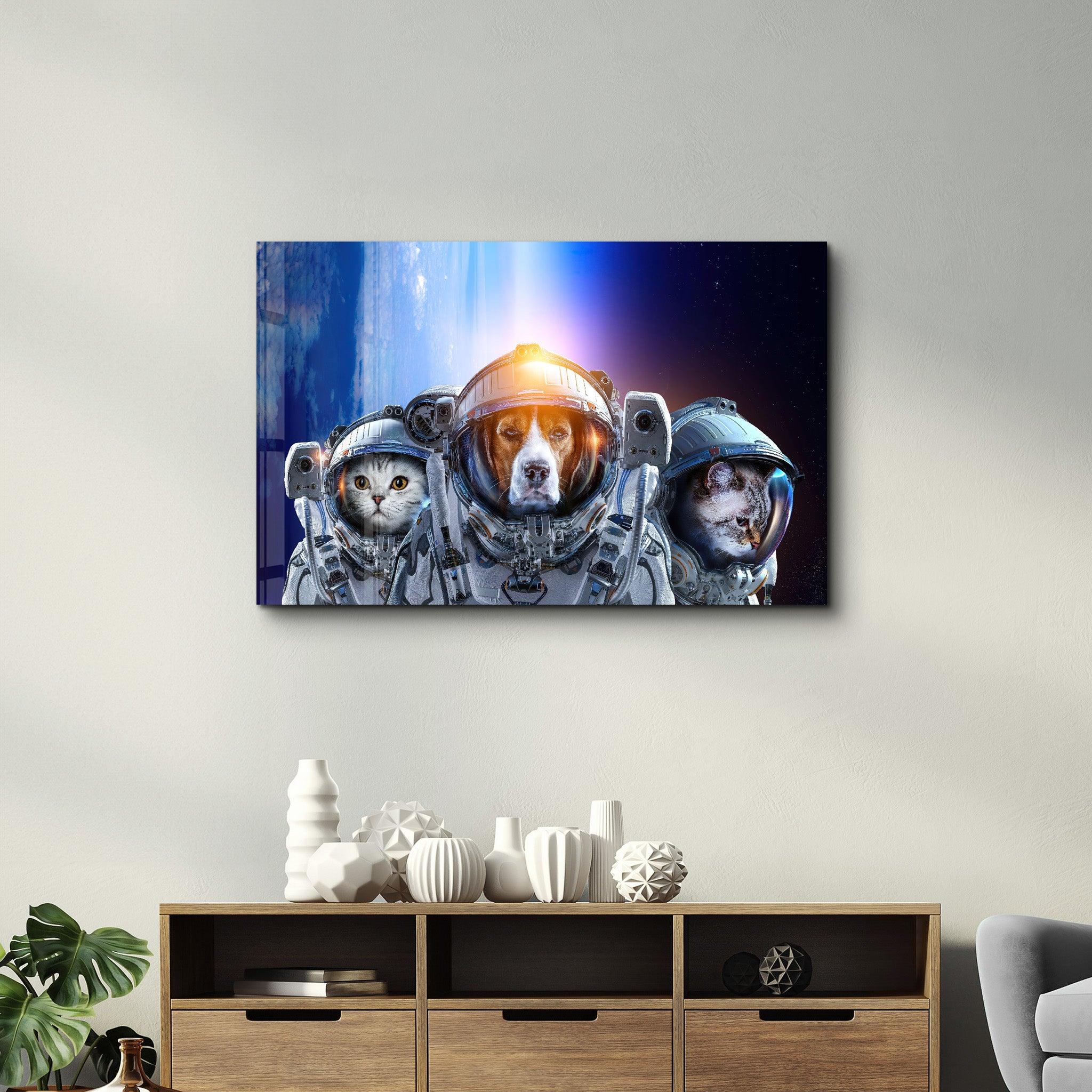 Dog&Cat With Space Suits | Glass Wall Art - Artdesigna