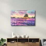 Sunset Meadow Painting | Glass Wall Art - Artdesigna