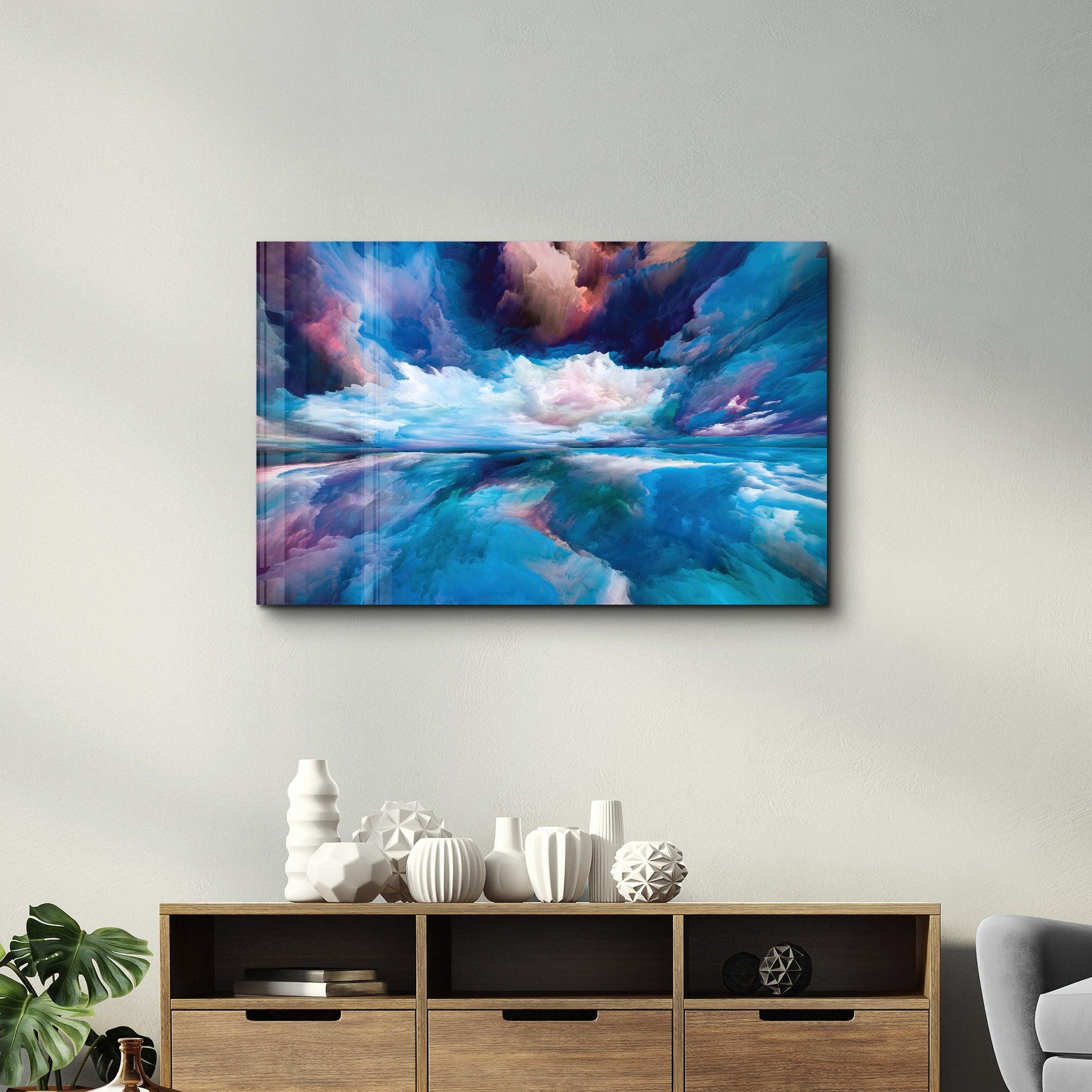 Blue Clouds | Glass Wall Art - Artdesigna