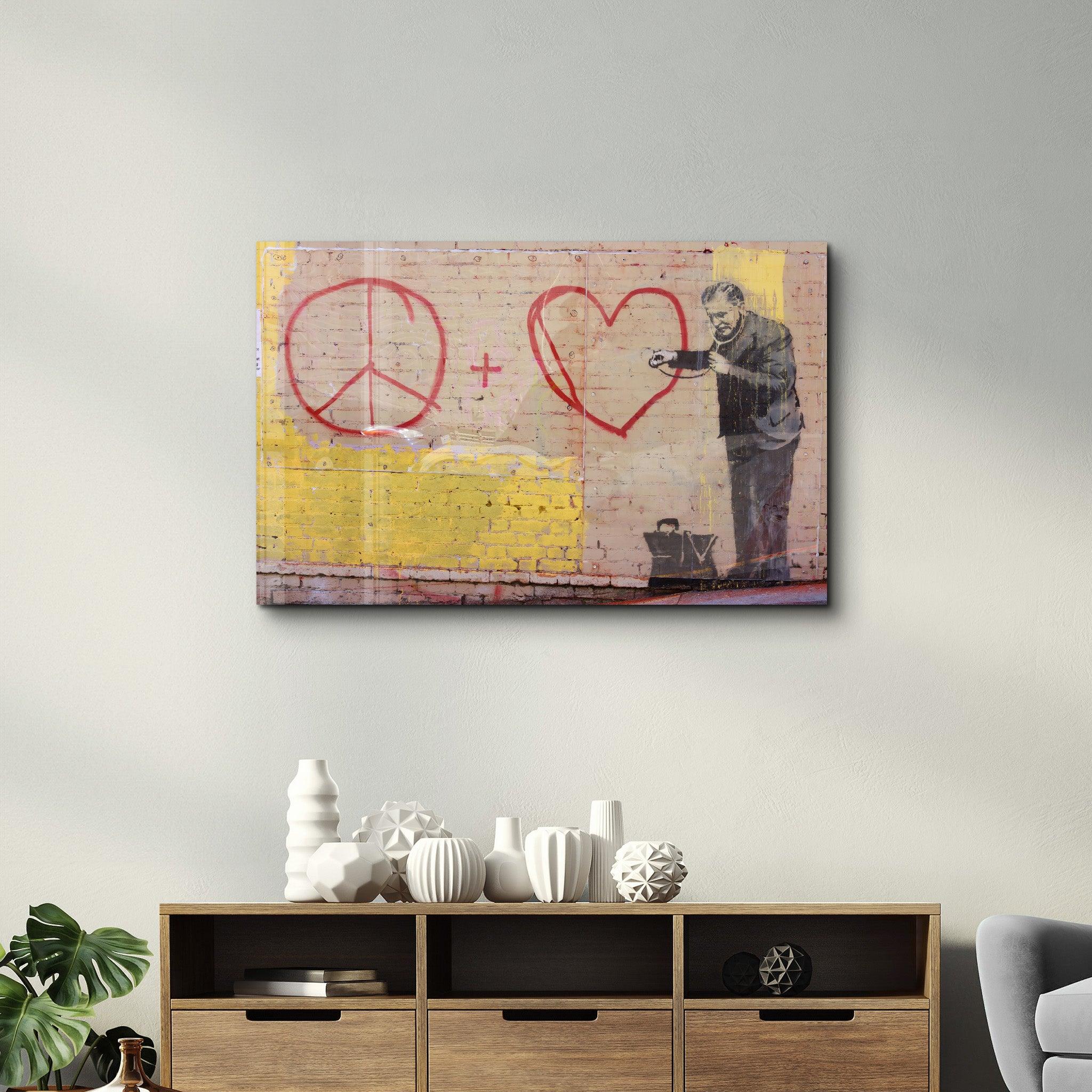 Banksy - Love and Peace | Glass Wall Art - Artdesigna