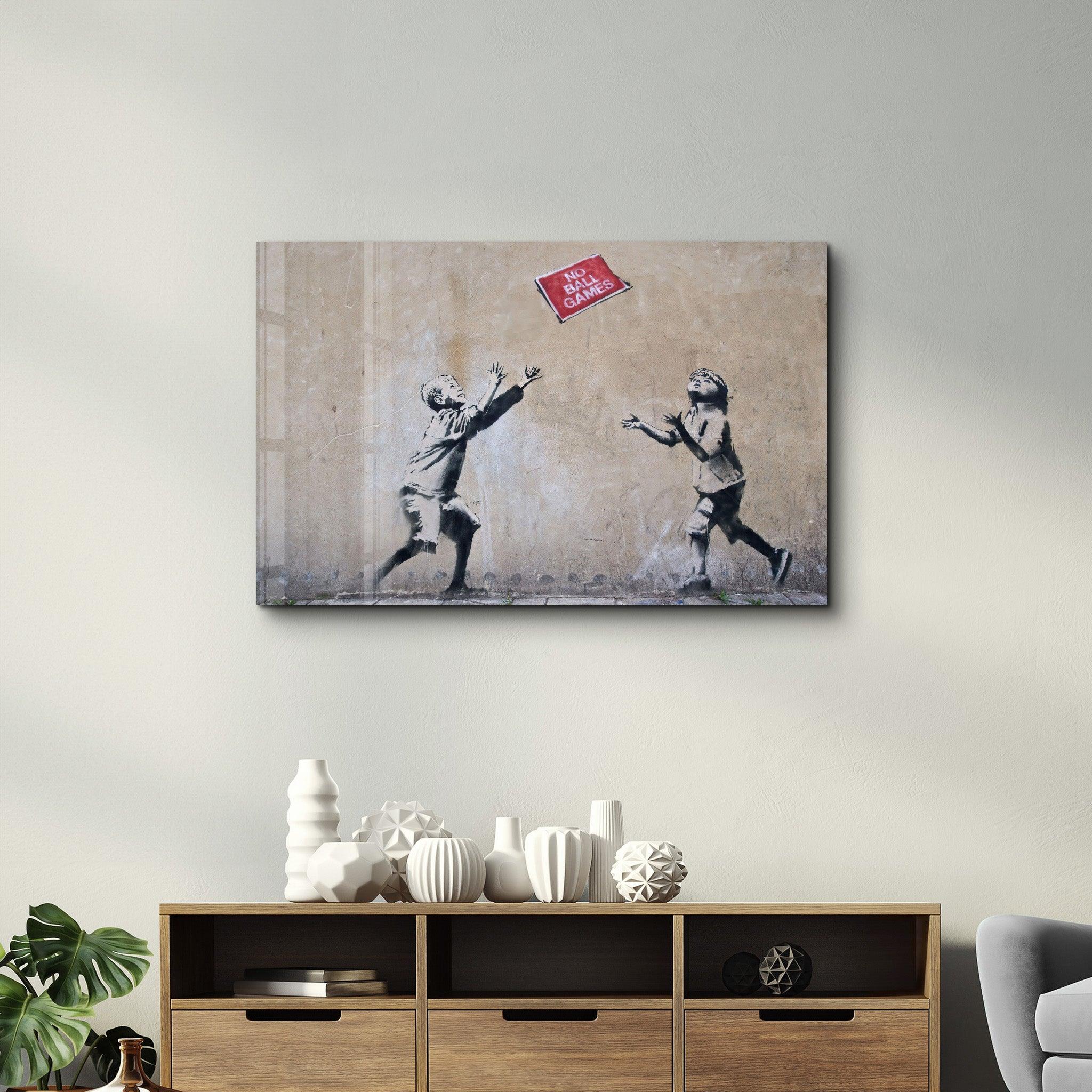 Banksy - No Ball Games | Glass Wall Art - Artdesigna