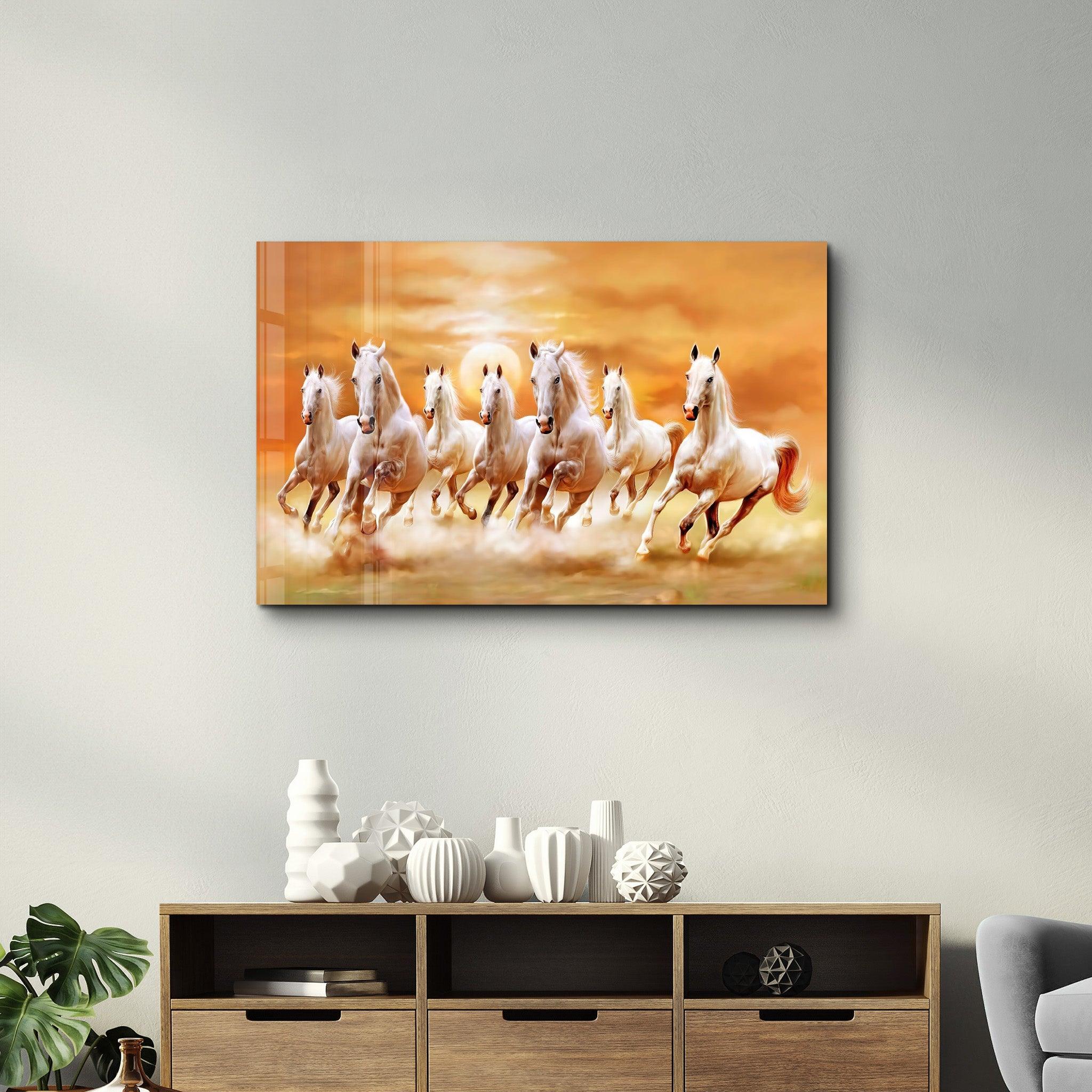 Lucky 7 Running Horses | Glass Wall Art - Artdesigna