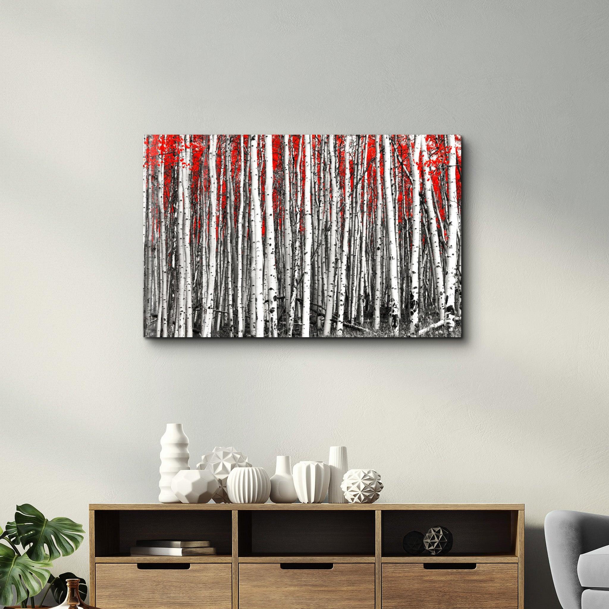 Big Red Forest | Glass Wall Art - Artdesigna