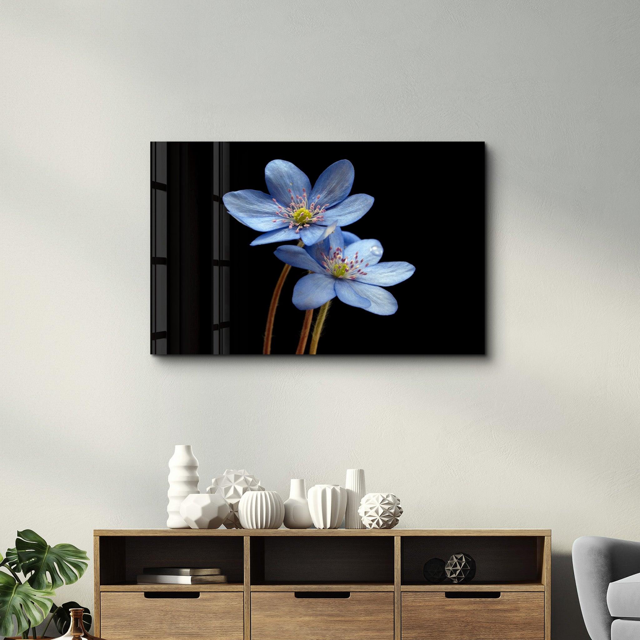 Blue Flower | Glass Wall Art - Artdesigna