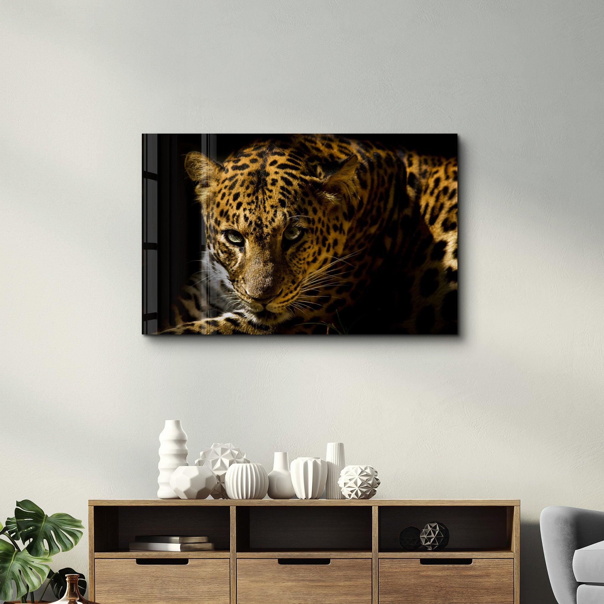 Leopard's Untamed Beauty | Glass Wall Art - Artdesigna